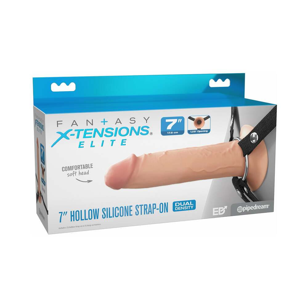 PIPEDREAM - FANTASY X-TENSIONS ELITE HOLLOW SILICONE STRAP-ON 7 IN. LIGHT