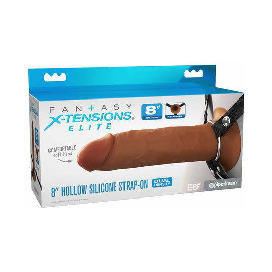 FANTASY X-TENSIONS ELITE HOLLOW SILICONE STRAP-ON 8 IN. BROWN