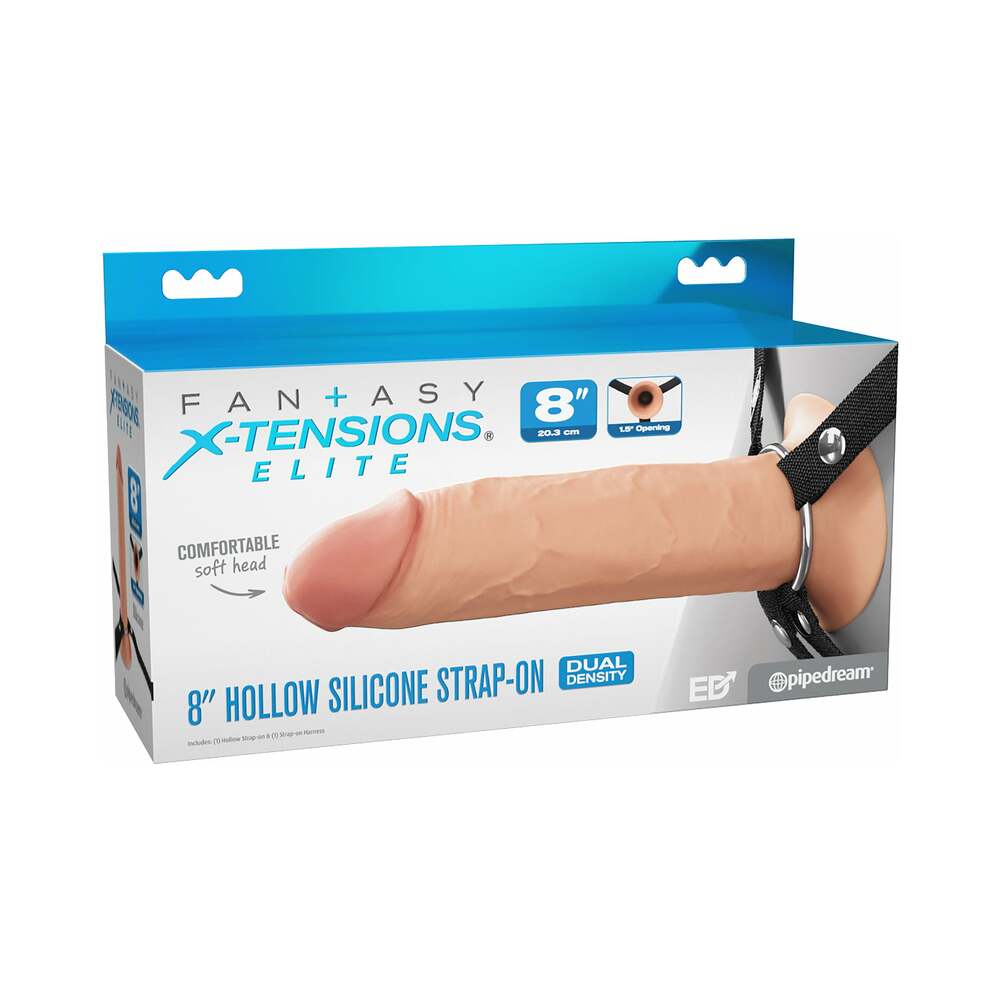 PIPEDREAM - FANTASY X-TENSIONS ELITE HOLLOW SILICONE STRAP-ON 8 IN. LIGHT