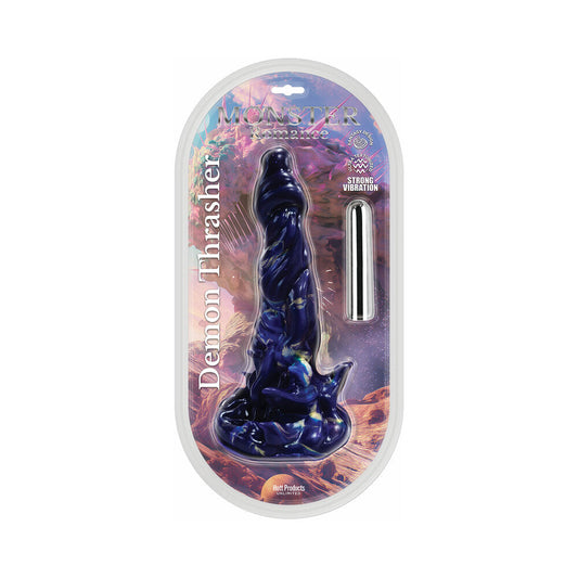 MONSTER ROMANCE DEMON THRASHER WITH VIBRATING BULLET SILICONE DILDO 6.5 IN.