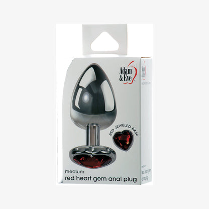 ADAM & EVE - TAPÓN ANAL CON GEMAS DE CORAZONES ROJOS MEDIANO