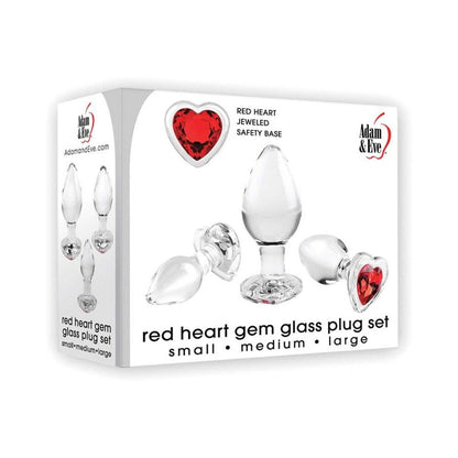 ADAM & EVE RED HEART GEM GLASS PLUG SET