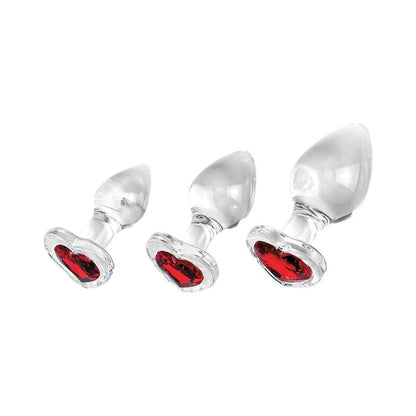 ADAM & EVE RED HEART GEM GLASS PLUG SET