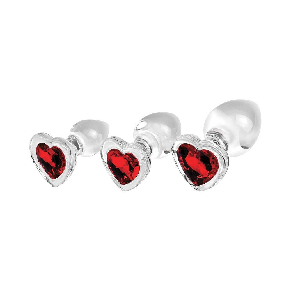 ADAM & EVE RED HEART GEM GLASS PLUG SET