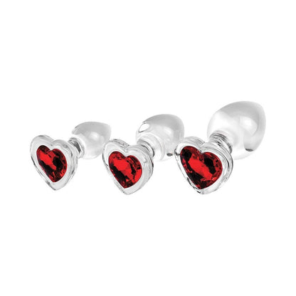 ADAM & EVE RED HEART GEM GLASS PLUG SET