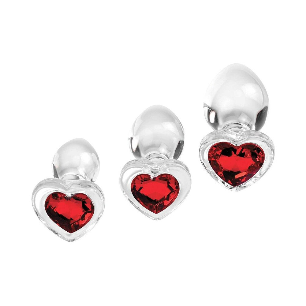 ADAM & EVE RED HEART GEM GLASS PLUG SET