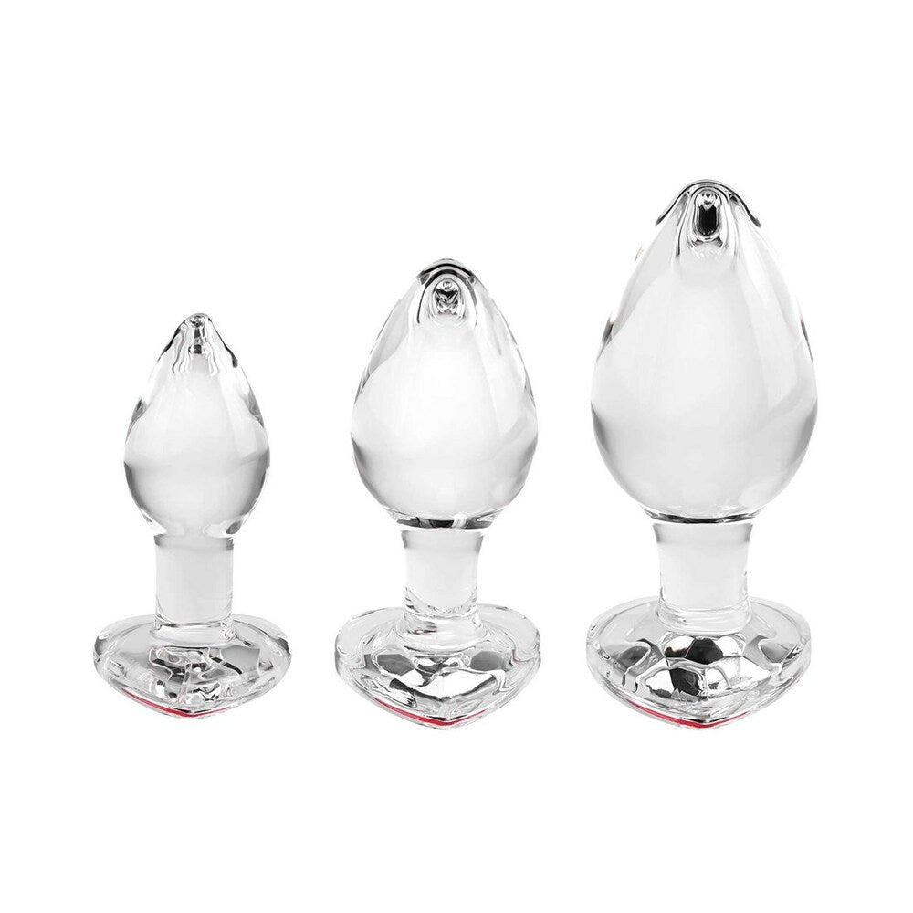 ADAM & EVE RED HEART GEM GLASS PLUG SET