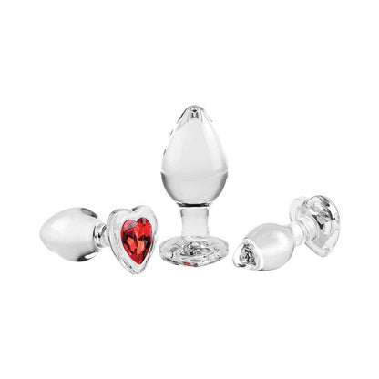 ADAM & EVE RED HEART GEM GLASS PLUG SET