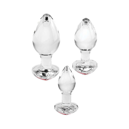 ADAM & EVE RED HEART GEM GLASS PLUG SET