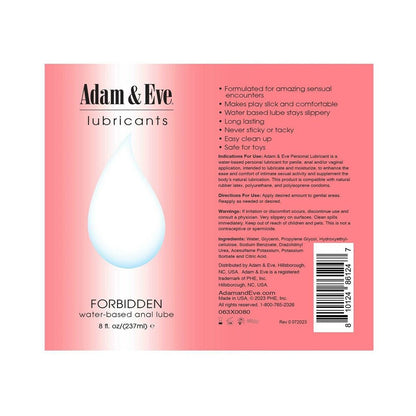 ADAM & EVE FORBIDDEN WATER-BASED ANAL LUBRICANT 8 OZ.