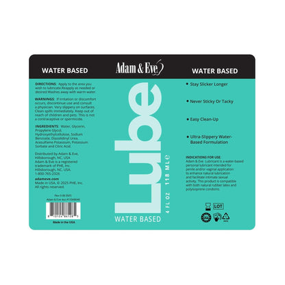 ADAM & EVE - WATER-BASED LUBRICANT 4 OZ.