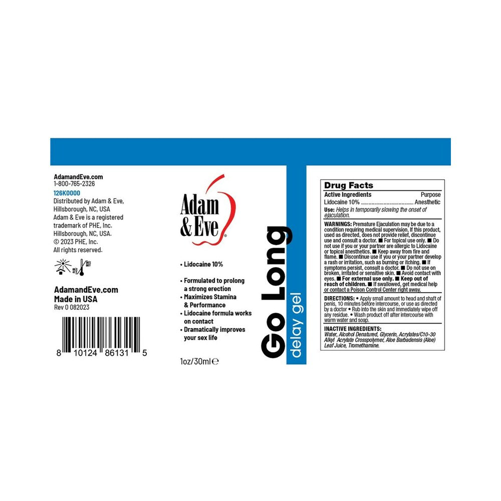 ADAM & EVE GO LONG DELAY GEL 1 OZ.