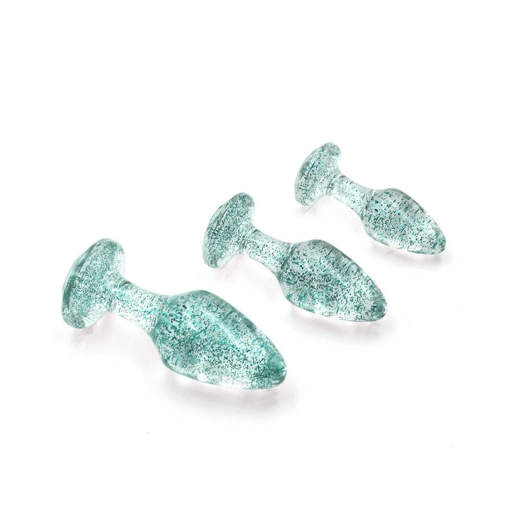 ADAM & EVE GLITTER GEM BUTT PLUG SET BLUE
