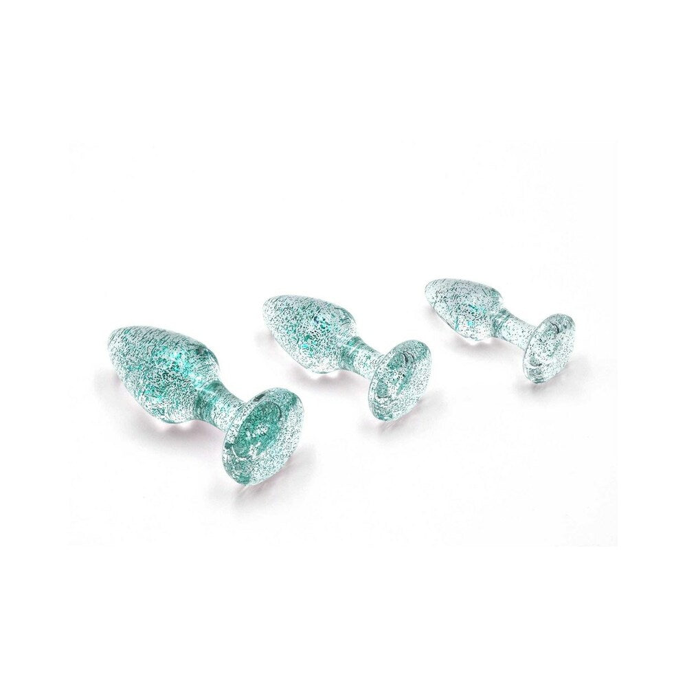 ADAM & EVE GLITTER GEM BUTT PLUG SET BLUE