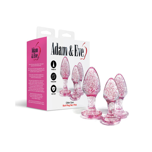 ADAM & EVE GLITTER GEM BUTT PLUG SET PINK