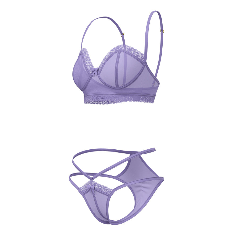 MAGIC SILK - SHEER PASSION DEMI BRA & HIGH CUT TANGA VERY PERI QUEEN SIZE