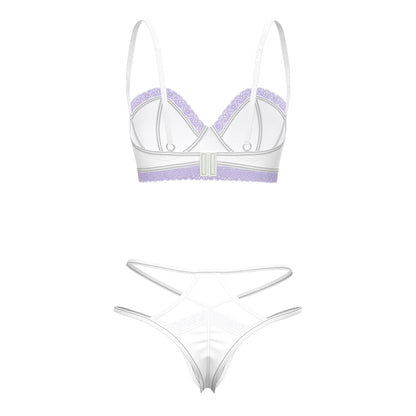 MAGIC SILK SHEER PASSION DEMI BRA & HIGH CUT TANGA WHITE/LAVENDER S/M