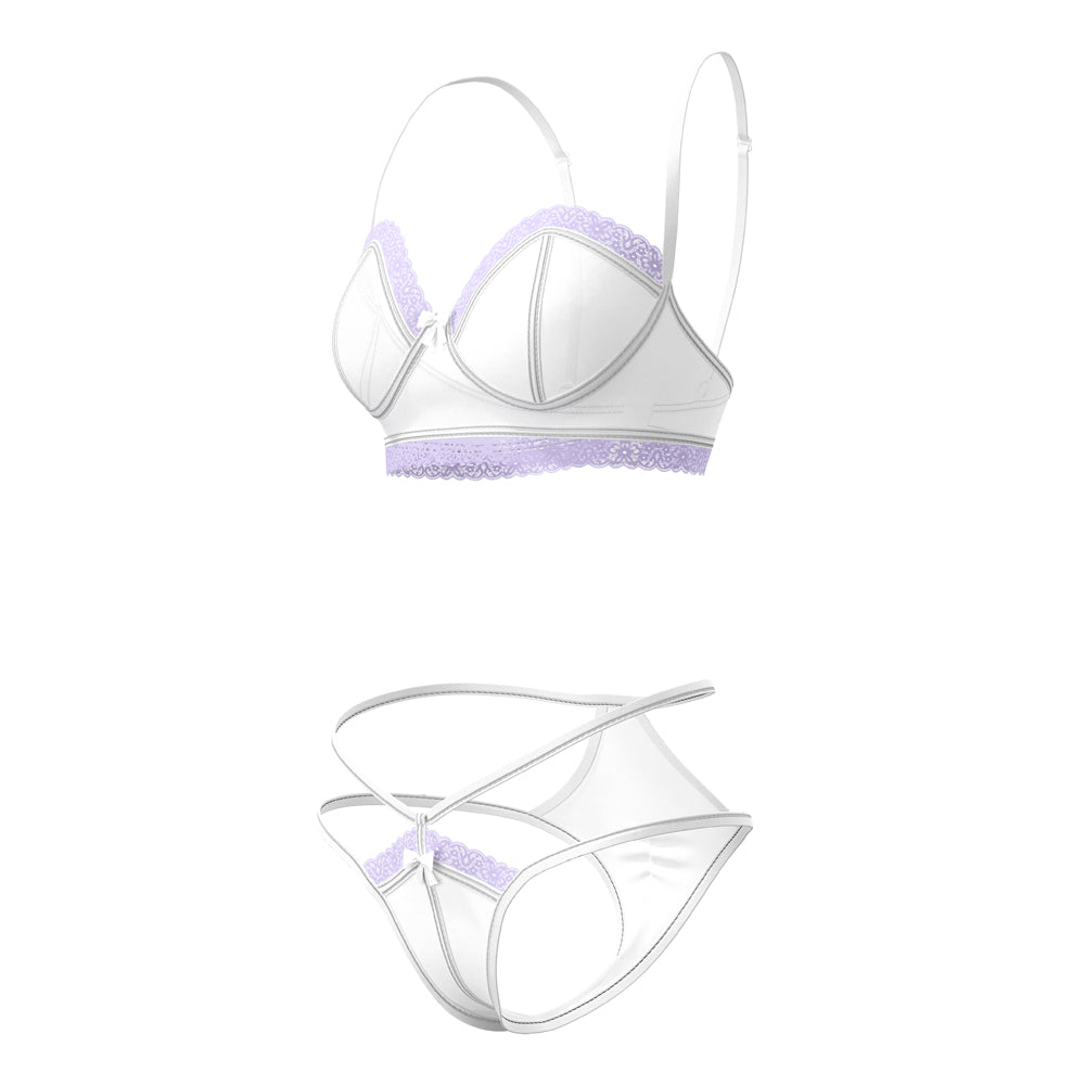 MAGIC SILK SHEER PASSION DEMI BRA & HIGH CUT TANGA WHITE/LAVENDER L/XL