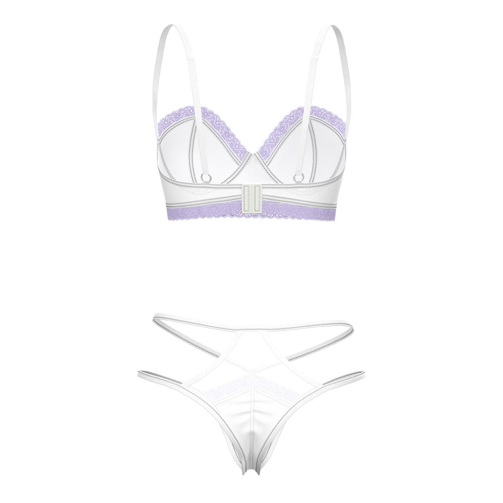 MAGIC SILK SHEER PASSION DEMI BRA & HIGH CUT TANGA WHITE/LAVENDER L/XL