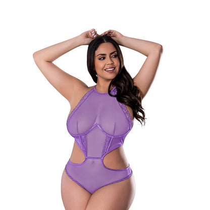 MAGIC SILK SHEER PASSION HALTER TEDDY VERY PERI QUEEN SIZE