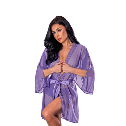 MAGIC SILK SHEER PASSION FLUTTER SLEEVE ROBE VERY PERI L/XL