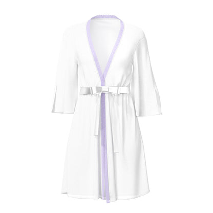 MAGIC SILK SHEER PASSION FLUTTER SLEEVE ROBE WHITE/LAVENDER S/M