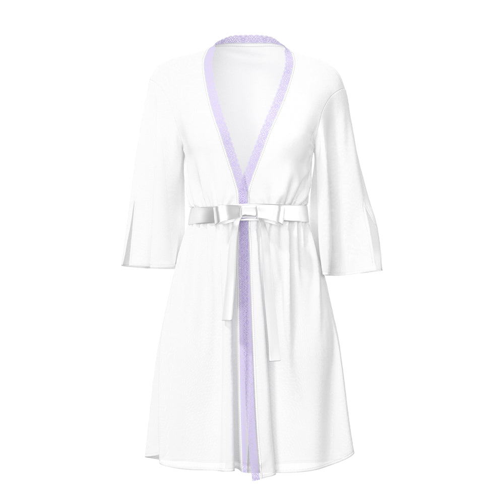 MAGIC SILK - SHEER PASSION FLUTTER SLEEVE ROBE WHITE/LAVENDER S/M