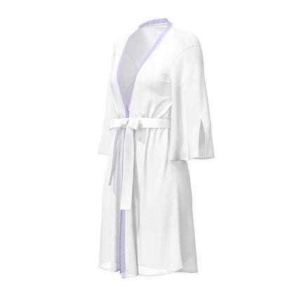 MAGIC SILK - SHEER PASSION FLUTTER SLEEVE ROBE WHITE/LAVENDER S/M
