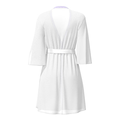 MAGIC SILK SHEER PASSION FLUTTER SLEEVE ROBE WHITE/LAVENDER S/M