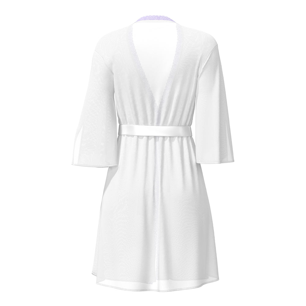 MAGIC SILK - SHEER PASSION FLUTTER SLEEVE ROBE WHITE/LAVENDER S/M