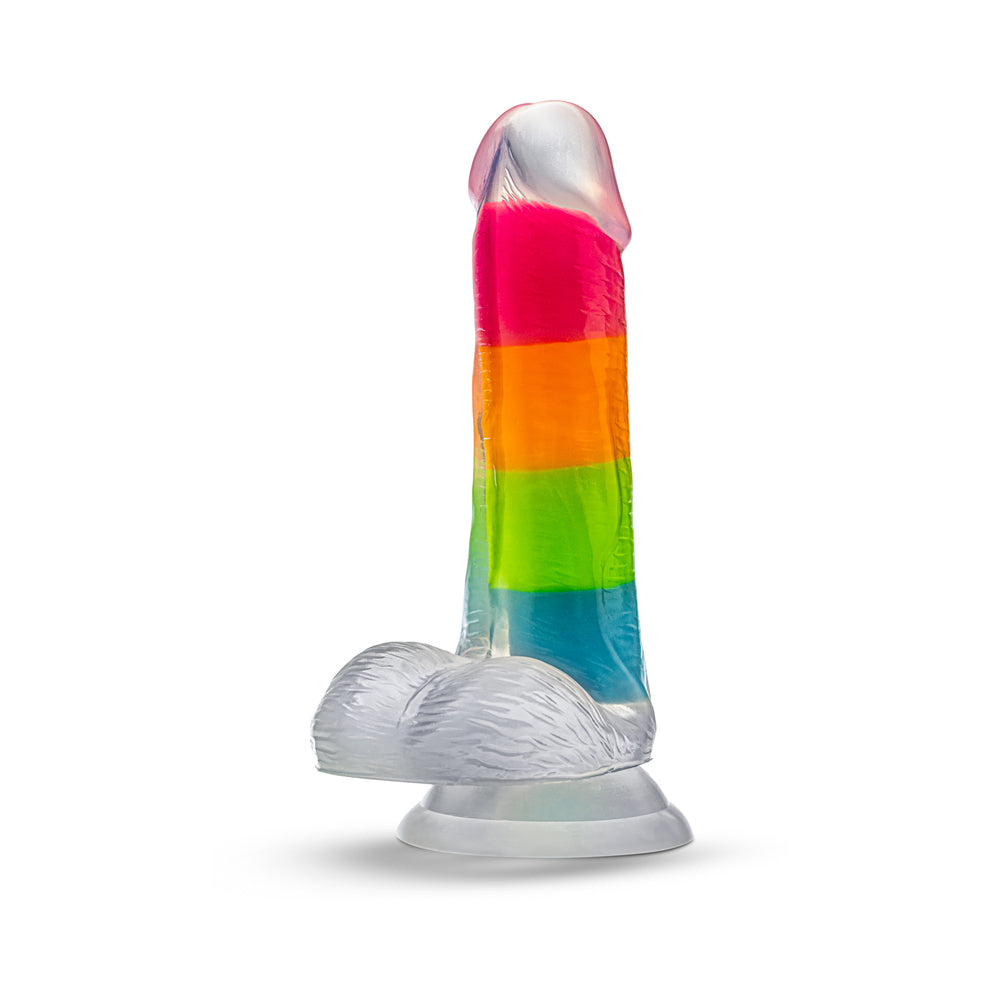 NEO ELITE GLOW-IN-THE-DARK RAINBOW RAVE 6.5 IN. SILICONE DUAL DENSITY DILDO