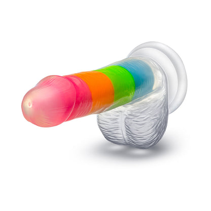 NEO ELITE GLOW-IN-THE-DARK RAINBOW RAVE 6.5 IN. SILICONE DUAL DENSITY DILDO