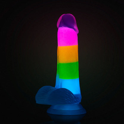 NEO ELITE GLOW-IN-THE-DARK RAINBOW RAVE 6.5 IN. SILICONE DUAL DENSITY DILDO