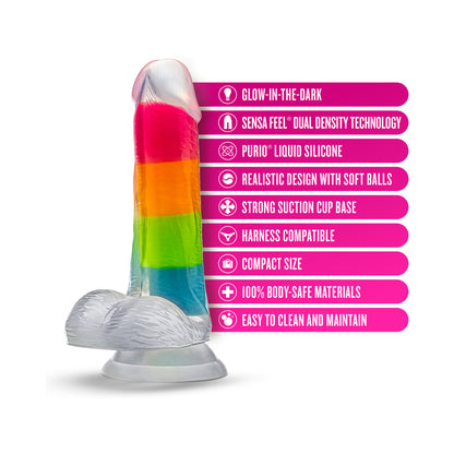 NEO ELITE GLOW-IN-THE-DARK RAINBOW RAVE 6.5 IN. SILICONE DUAL DENSITY DILDO