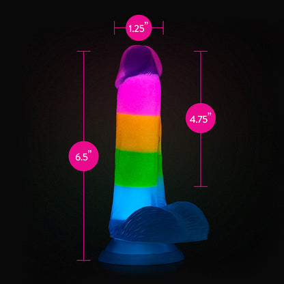 NEO ELITE GLOW-IN-THE-DARK RAINBOW RAVE 6.5 IN. SILICONE DUAL DENSITY DILDO