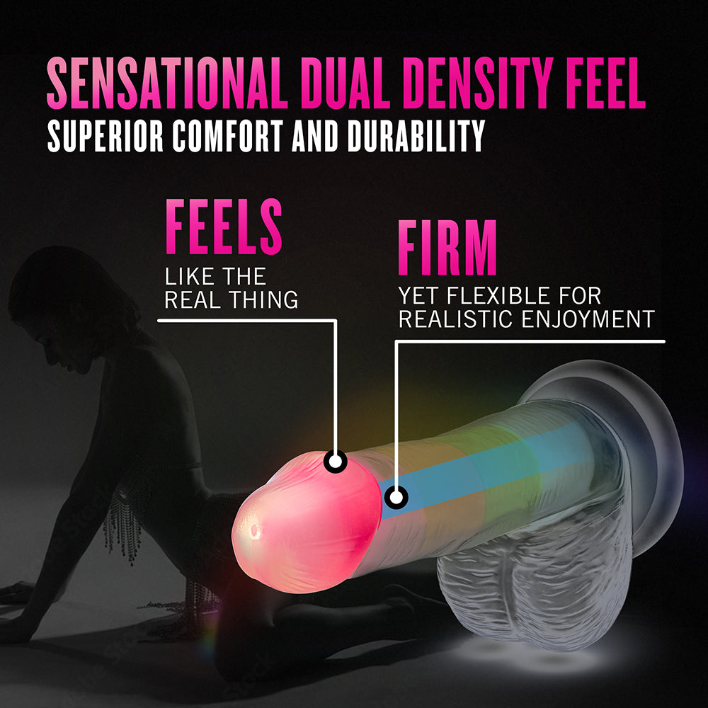 NEO ELITE GLOW-IN-THE-DARK RAINBOW RAVE 6.5 IN. SILICONE DUAL DENSITY DILDO