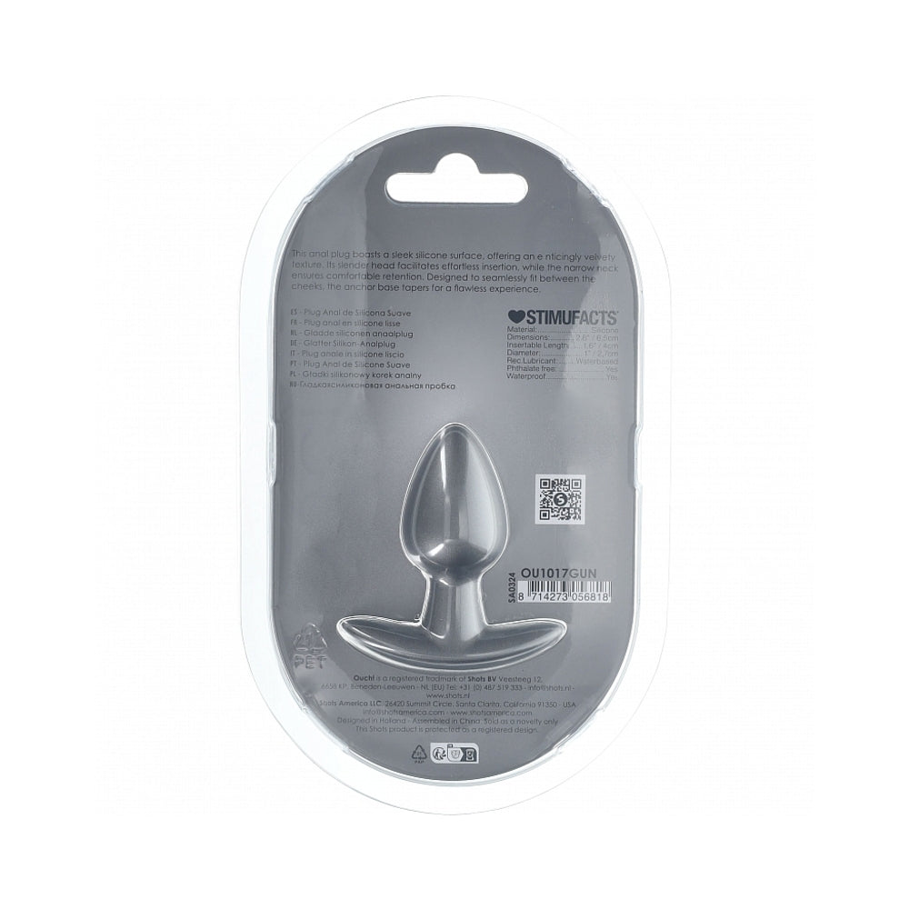 OUCH! SMOOTH SILICONE ANAL PLUG SMALL 2.6 IN. GUN METAL