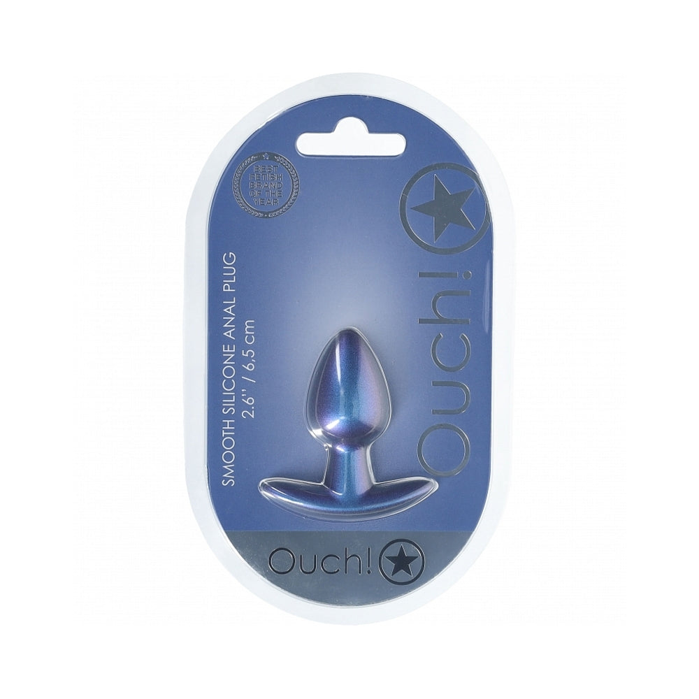 OUCH! SMOOTH SILICONE ANAL PLUG SMALL 2.6 IN. METALLIC BLUE