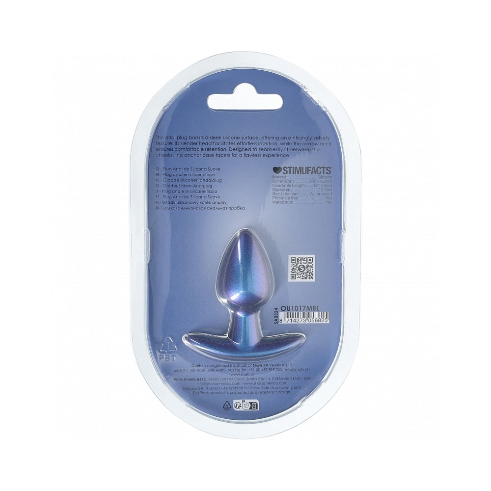OUCH! SMOOTH SILICONE ANAL PLUG SMALL 2.6 IN. METALLIC BLUE