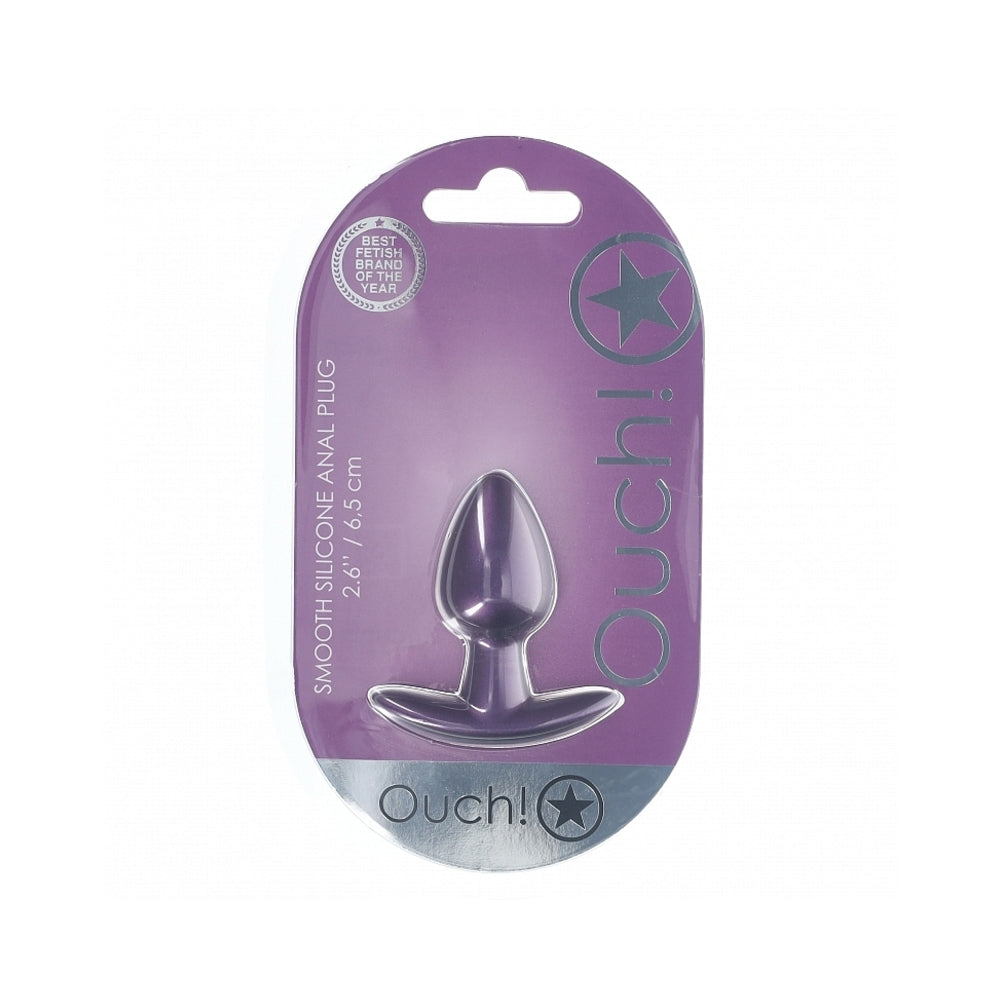 OUCH! SMOOTH SILICONE ANAL PLUG SMALL 2.6 IN. METALLIC PURPLE