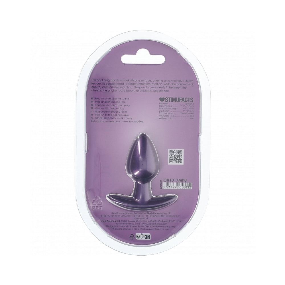 OUCH! SMOOTH SILICONE ANAL PLUG SMALL 2.6 IN. METALLIC PURPLE