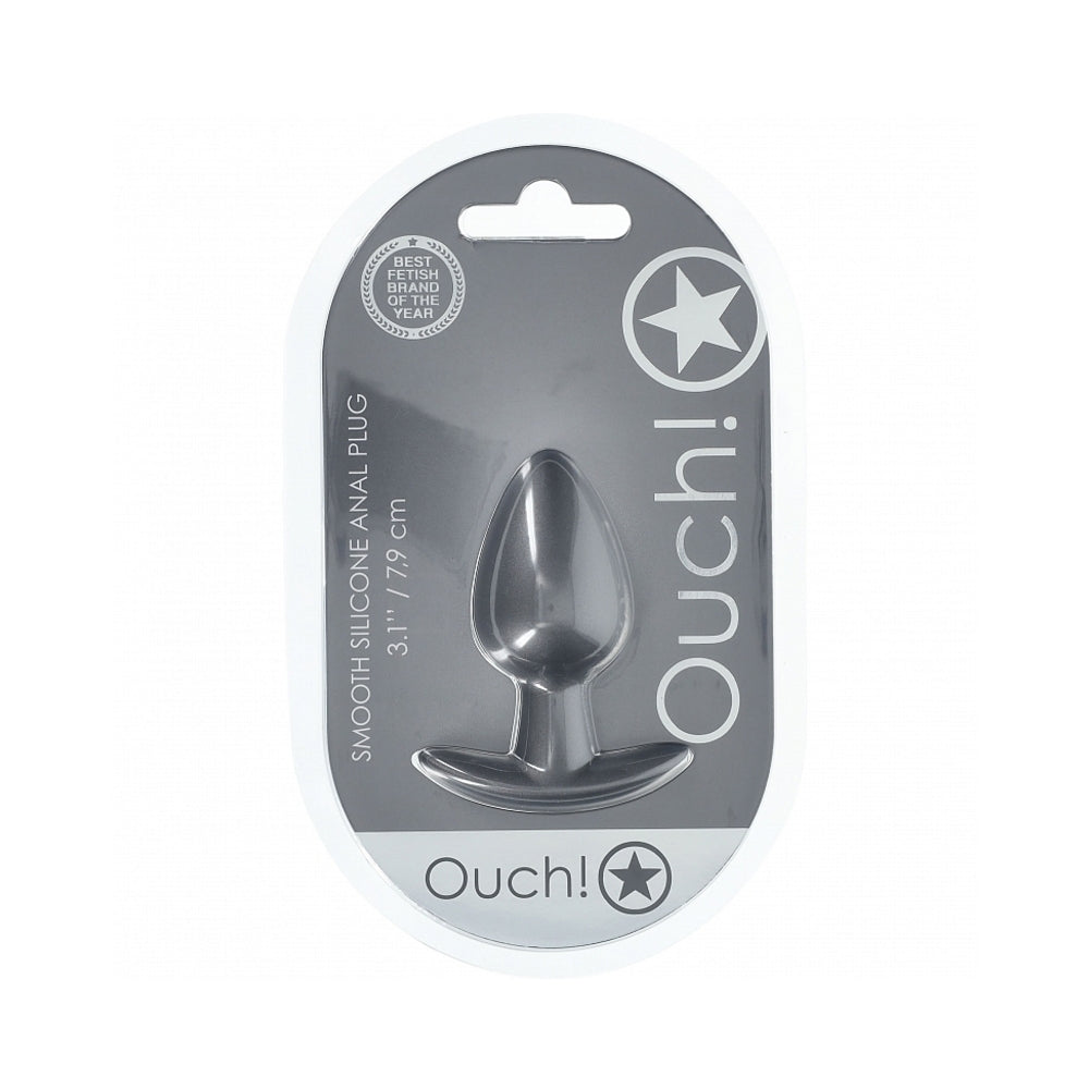OUCH! SMOOTH SILICONE ANAL PLUG MEDIUM 3.1 IN. GUN METAL