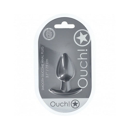 OUCH! SMOOTH SILICONE ANAL PLUG MEDIUM 3.1 IN. GUN METAL