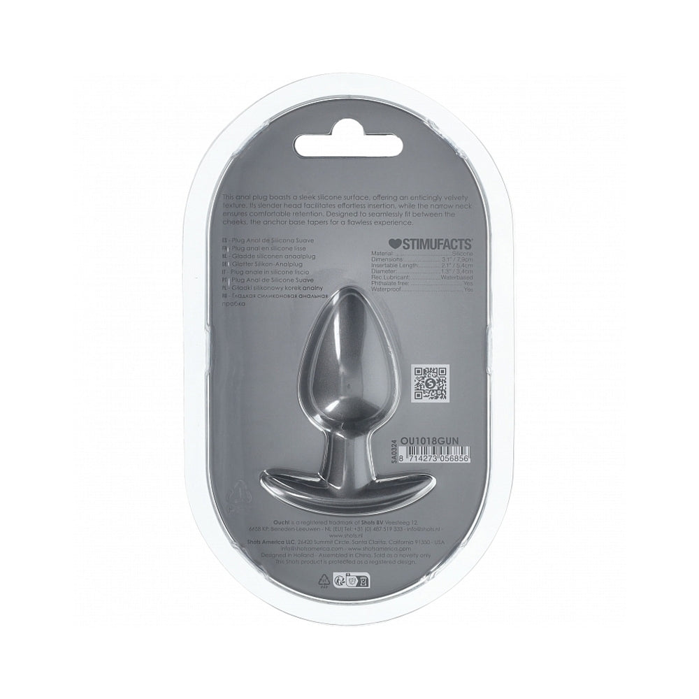 OUCH! SMOOTH SILICONE ANAL PLUG MEDIUM 3.1 IN. GUN METAL