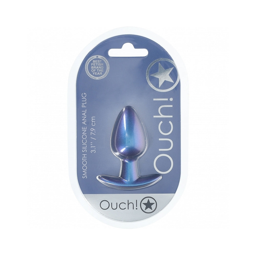 OUCH! SMOOTH SILICONE ANAL PLUG MEDIUM 3.1 IN. METALLIC BLUE