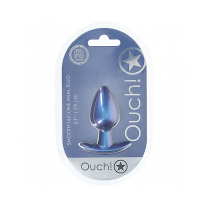 OUCH! SMOOTH SILICONE ANAL PLUG MEDIUM 3.1 IN. METALLIC BLUE