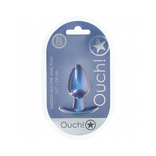OUCH! SMOOTH SILICONE ANAL PLUG MEDIUM 3.1 IN. METALLIC BLUE