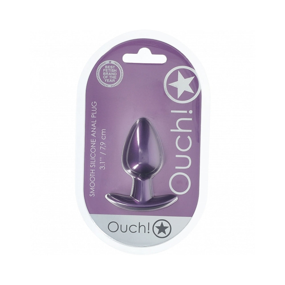 OUCH! SMOOTH SILICONE ANAL PLUG MEDIUM 3.1 IN. METALLIC PURPLE