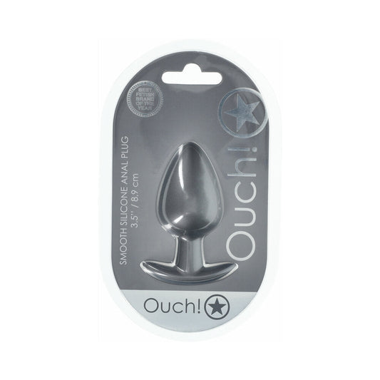 OUCH! SMOOTH SILICONE ANAL PLUG LARGE 3.5 IN. GUN METAL