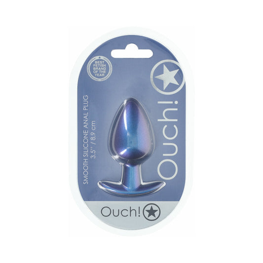 OUCH! SMOOTH SILICONE ANAL PLUG LARGE 3.5 IN. METALLIC BLUE